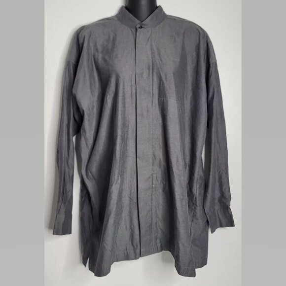 Eskandar Shirt Blouse Sz 1 Gray Long Sleeves Hidden Placket Button Neiman Marcus - Picture 1 of 11